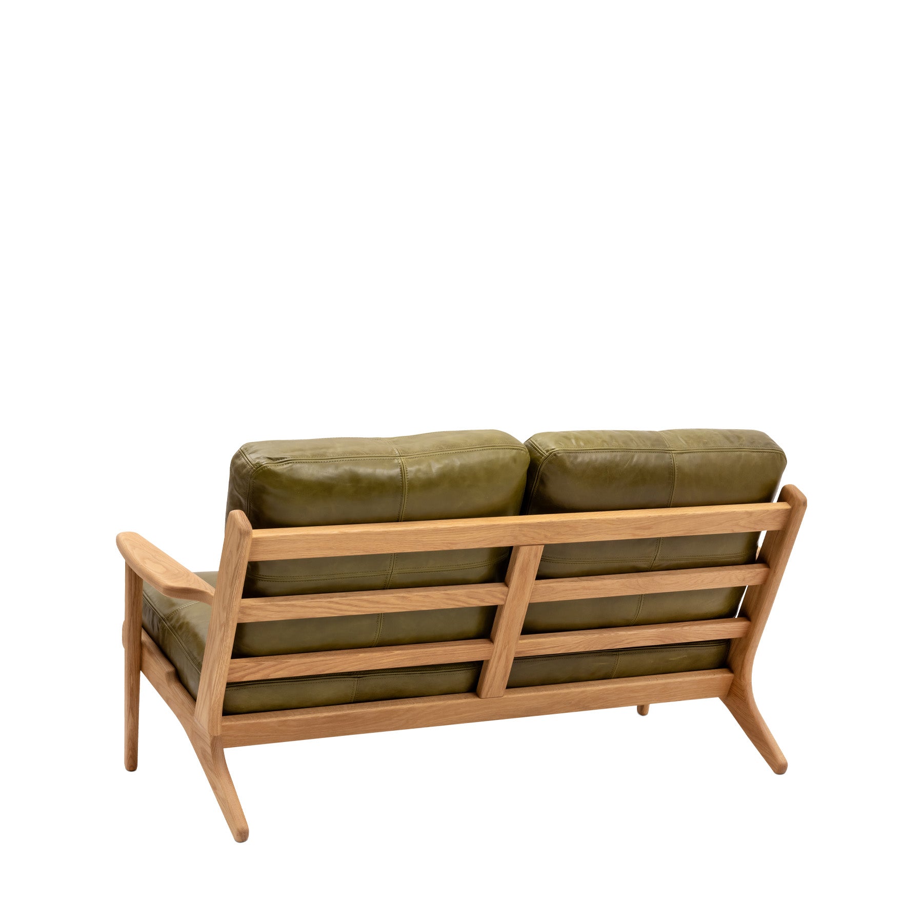 Map 2 Seat Sofa Oak Frame Green Leather