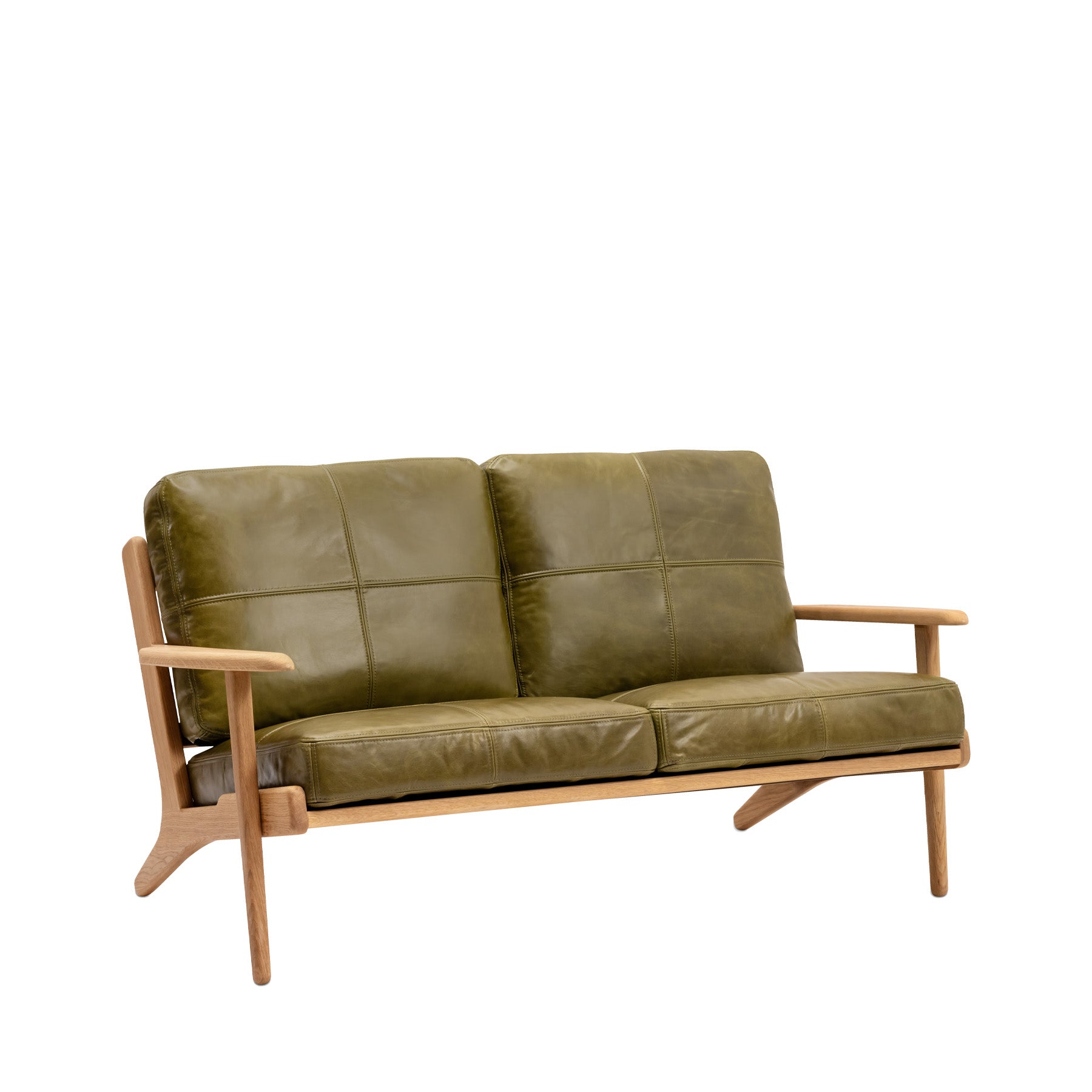 Map 2 Seat Sofa Oak Frame Green Leather