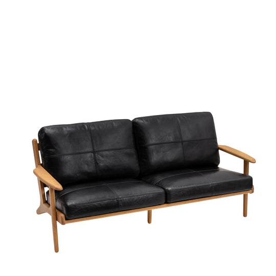 Map 3 Seat Sofa (Oak Frame/Black Leather) - Special Order