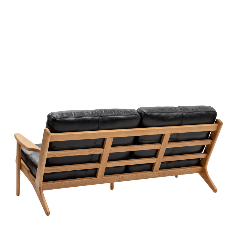 Map 3 Seat Sofa (Oak Frame/Black Leather)