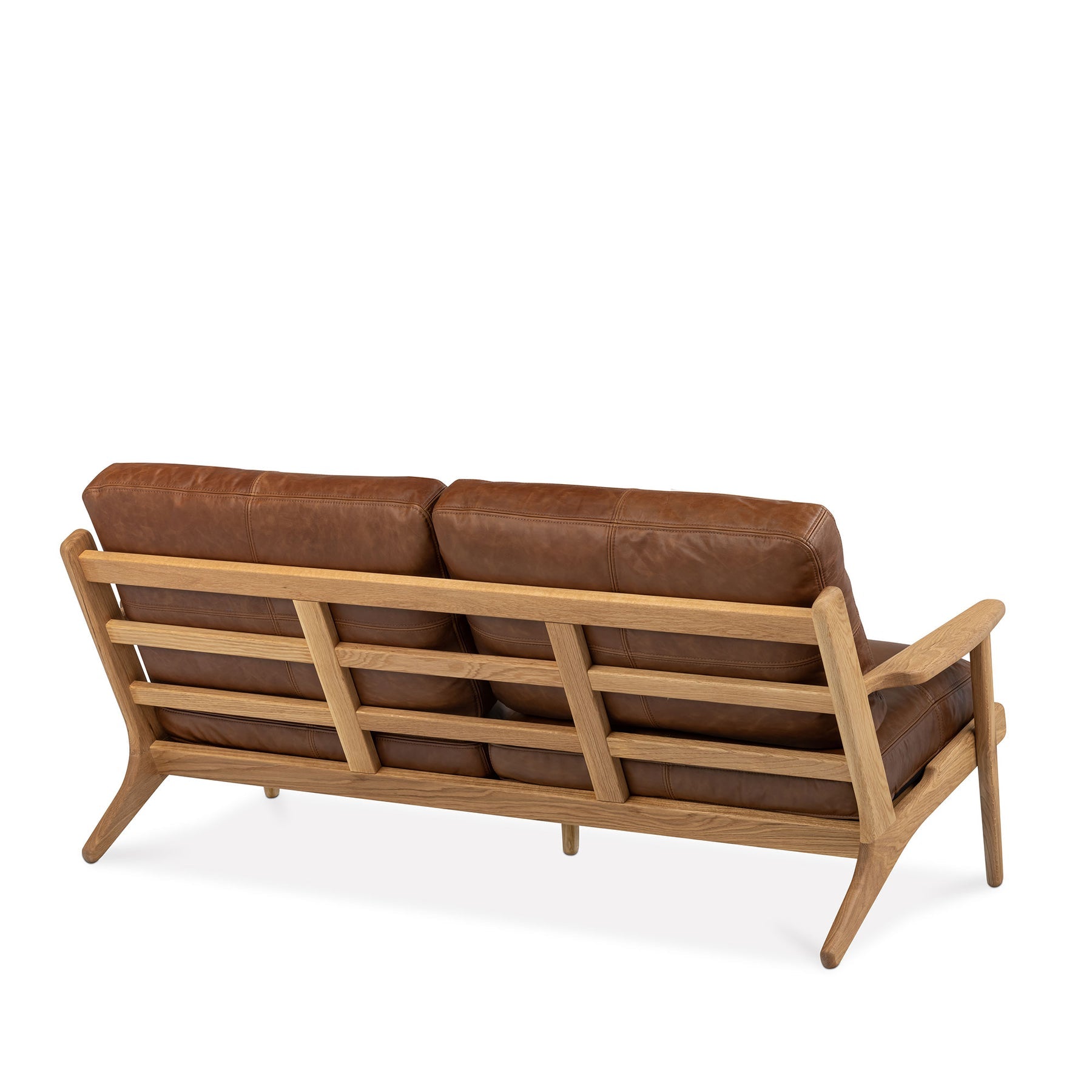 Map 3 Seat Sofa Oak Frame Brown Leather