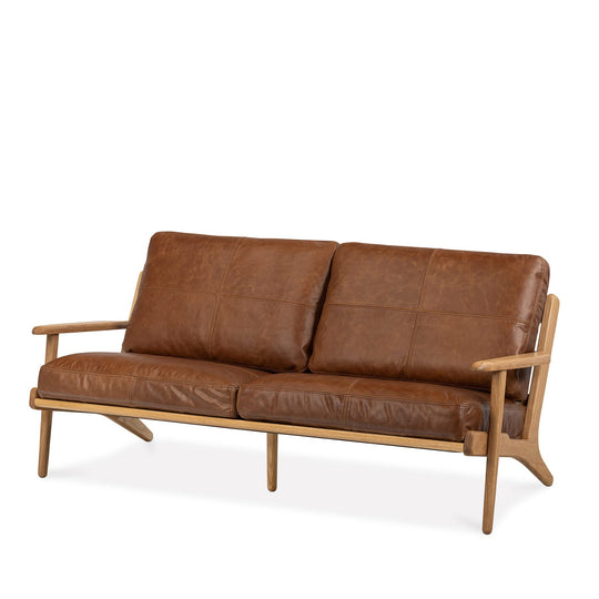 Map 3 Seat Sofa (Oak Frame/Brown Leather)