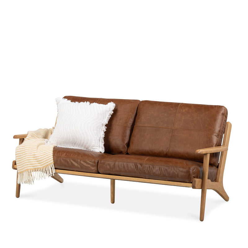 Map 3 Seat Sofa (Oak Frame/Brown Leather)