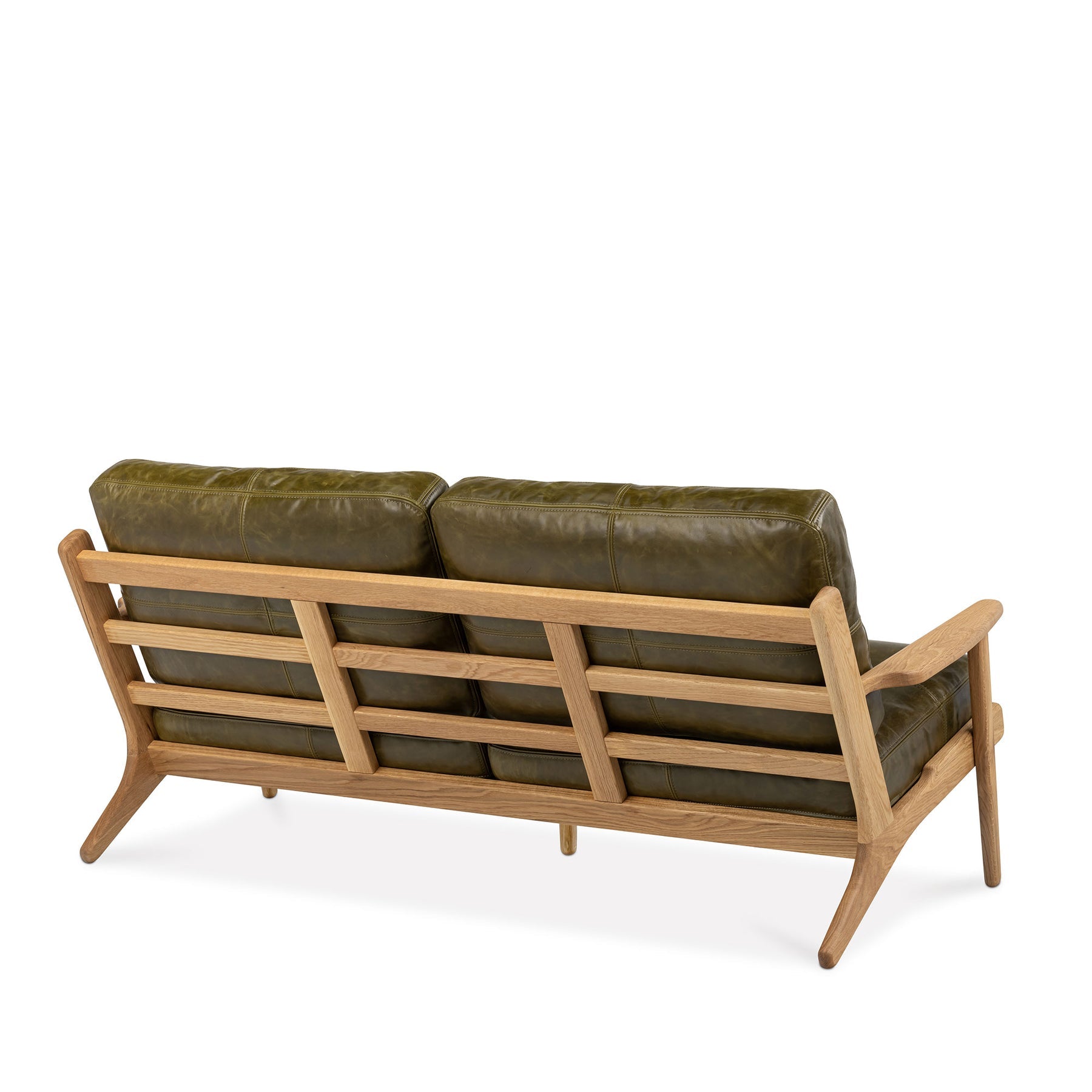 Map 3 Seat Sofa Oak Frame Green Leather