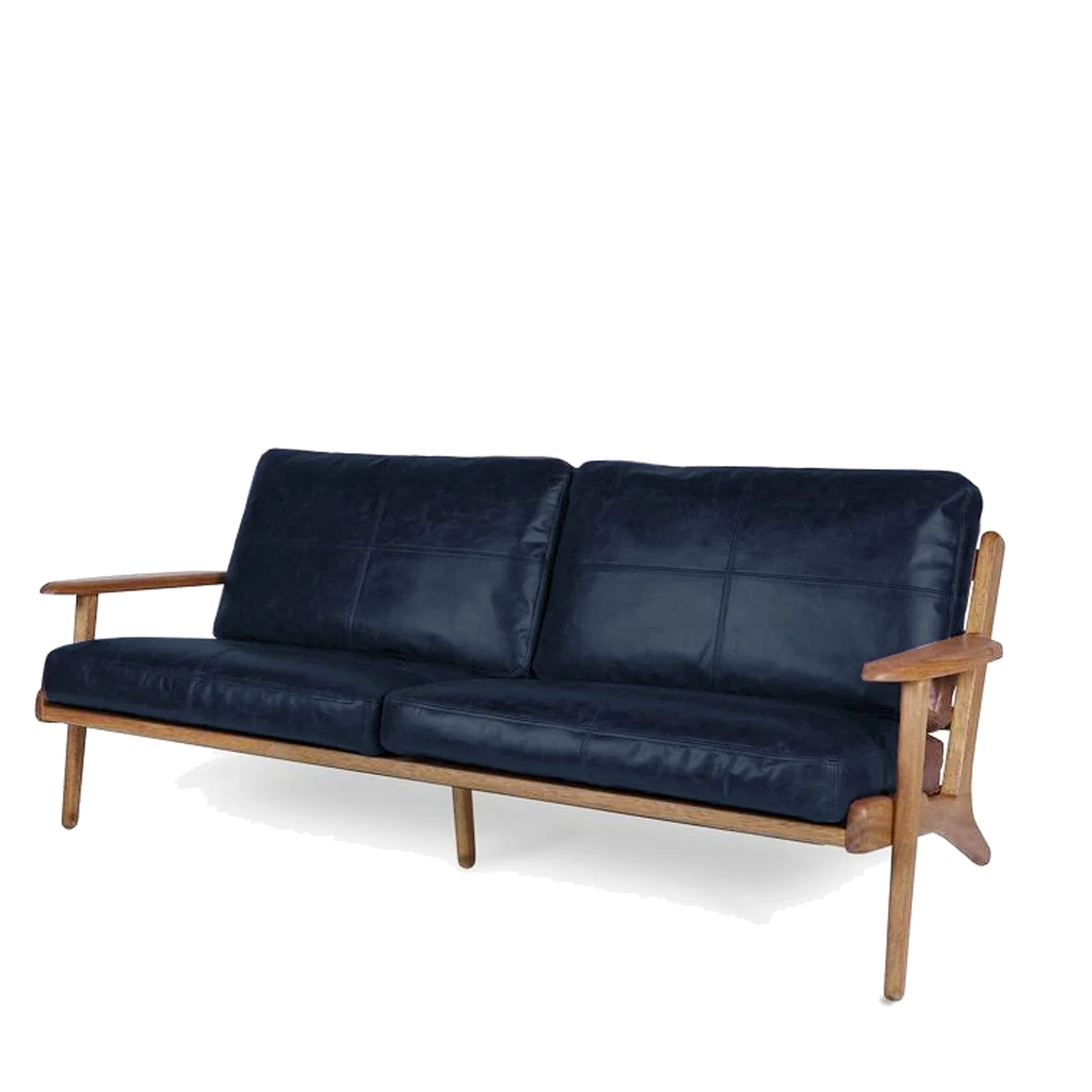 Map 3 Seat Sofa Walnut Frame Black Leather