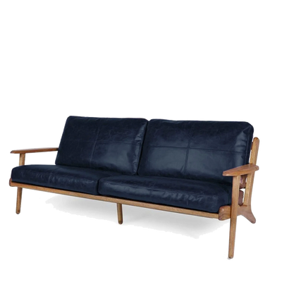 Map 3 Seat Sofa (Walnut Frame/Black Leather)