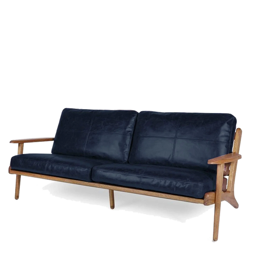 Map 3 Seat Sofa (Walnut Frame/Black Leather) - Special Order