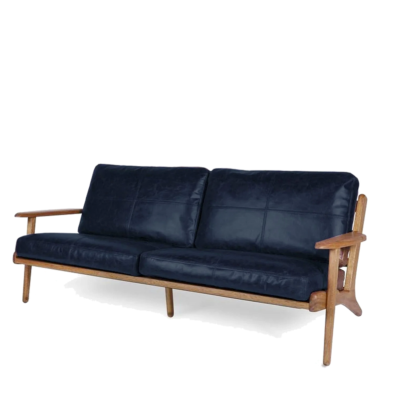 Map 3 Seat Sofa (Walnut Frame/Black Leather)