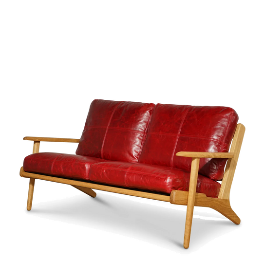 Map 2 Seat Sofa (Oak Frame/Red Leather)