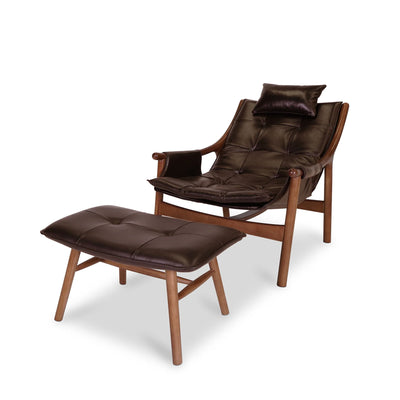 Reading Chair with Ottoman - Birch Walnut/Brown Leather *Special Order*