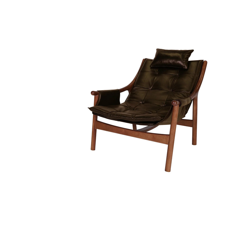 Reading Chair with Ottoman - Birch Walnut/Brown Leather *Special Order*