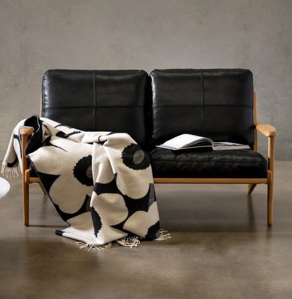 Map 2 Seat Sofa (Oak Frame/Black Leather)