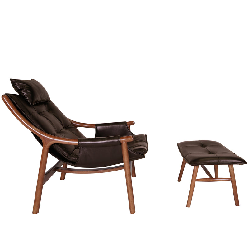 Reading Chair with Ottoman - Birch Walnut/Brown Leather