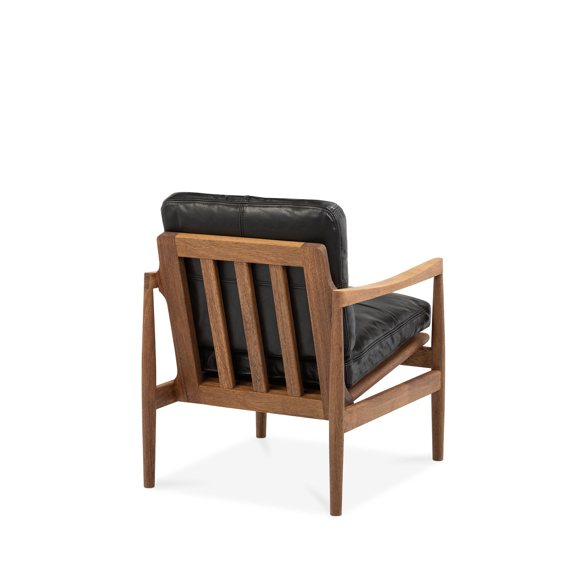 Den Armchair Walnut Frame Black Leather