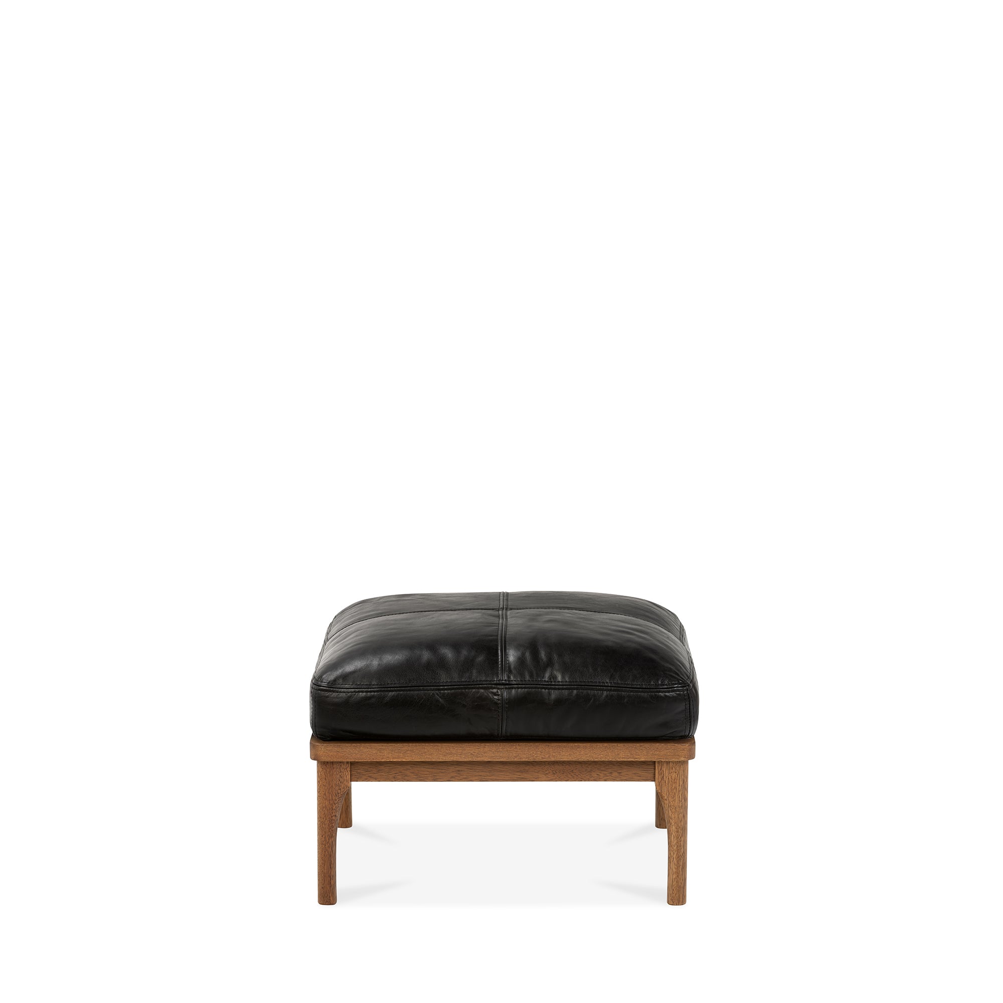 Den Footstool Walnut Frame Black Leather