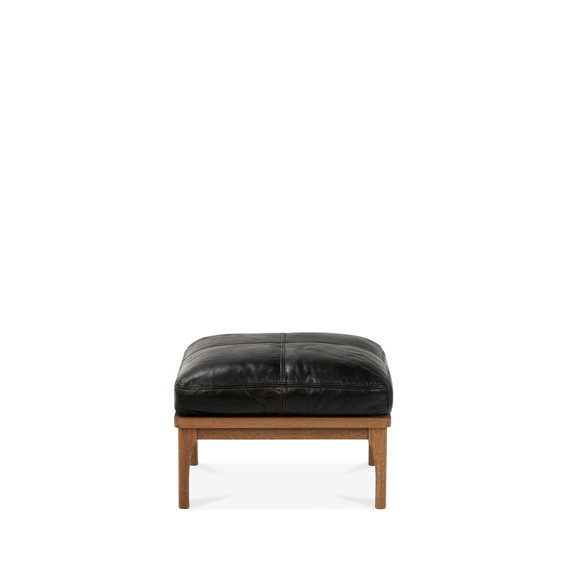 Den Footstool (Walnut Frame/Black Leather)