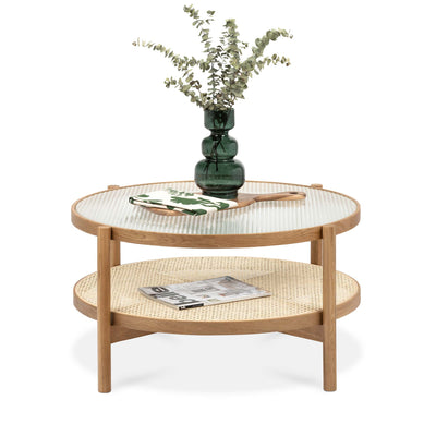 Forest Oak & Rattan Round Coffee Table