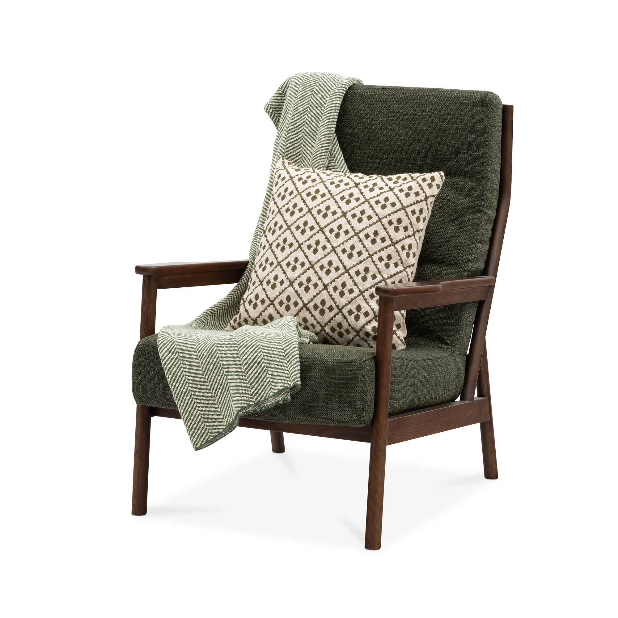 Komfort Elm Walnut Lounge Chair Forest Green