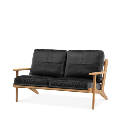Map 2 Seat Sofa (Oak Frame/Black Leather)