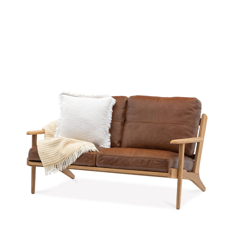 Map 2 Seat Sofa (Oak Frame/Brown Leather)