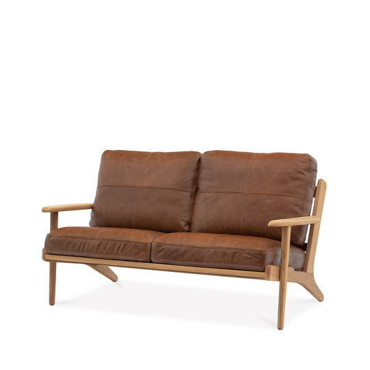 Map 2 Seat Sofa (Oak Frame/Brown Leather)