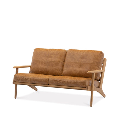 Map 2 Seat Sofa (Oak Frame/Tan Leather)