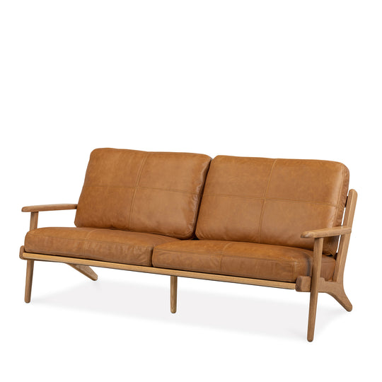 Map 3 Seat Sofa (Oak Frame/Tan Leather)