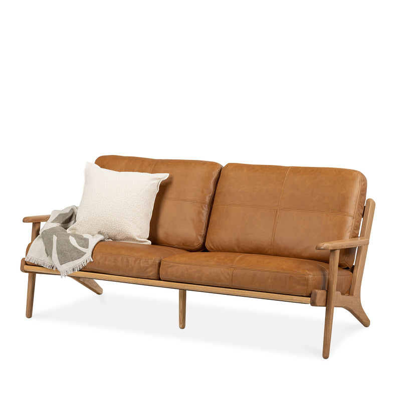 Map 3 Seat Sofa (Oak Frame/Tan Leather)