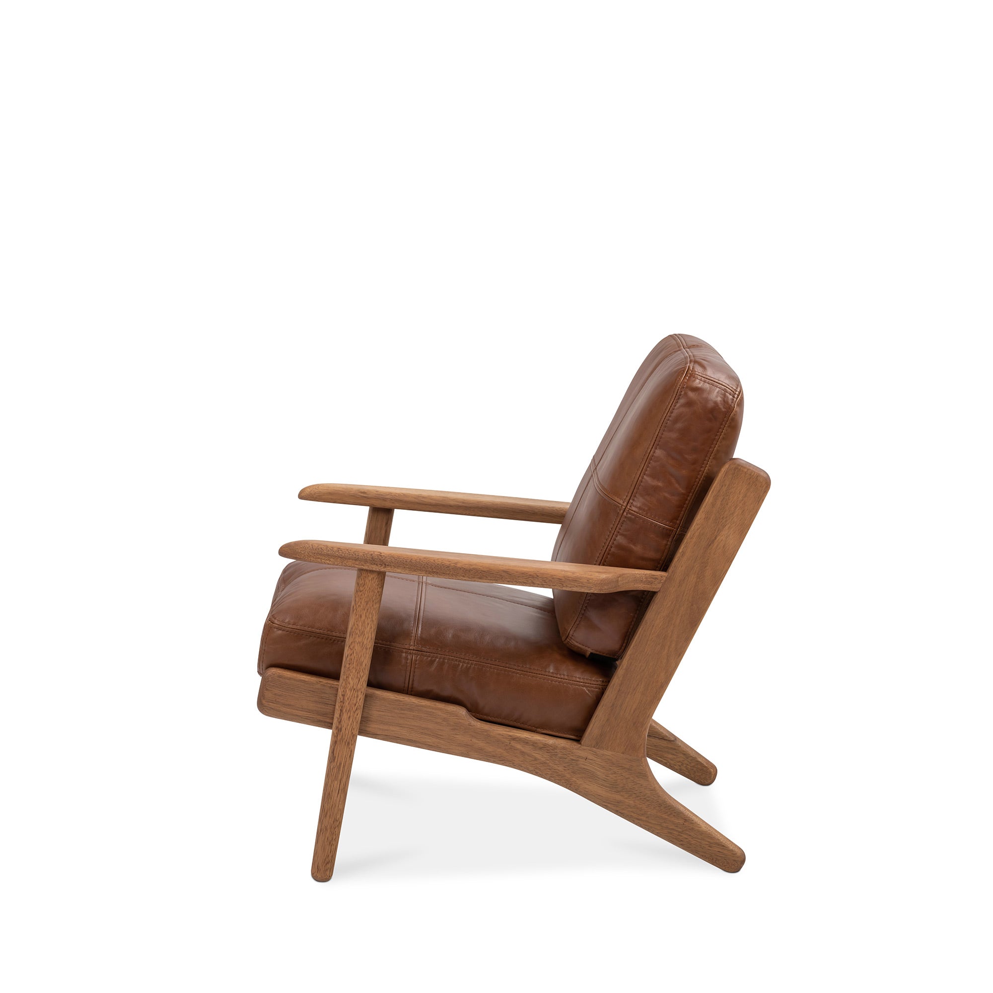 Map Armchair Walnut Frame Brown Leather