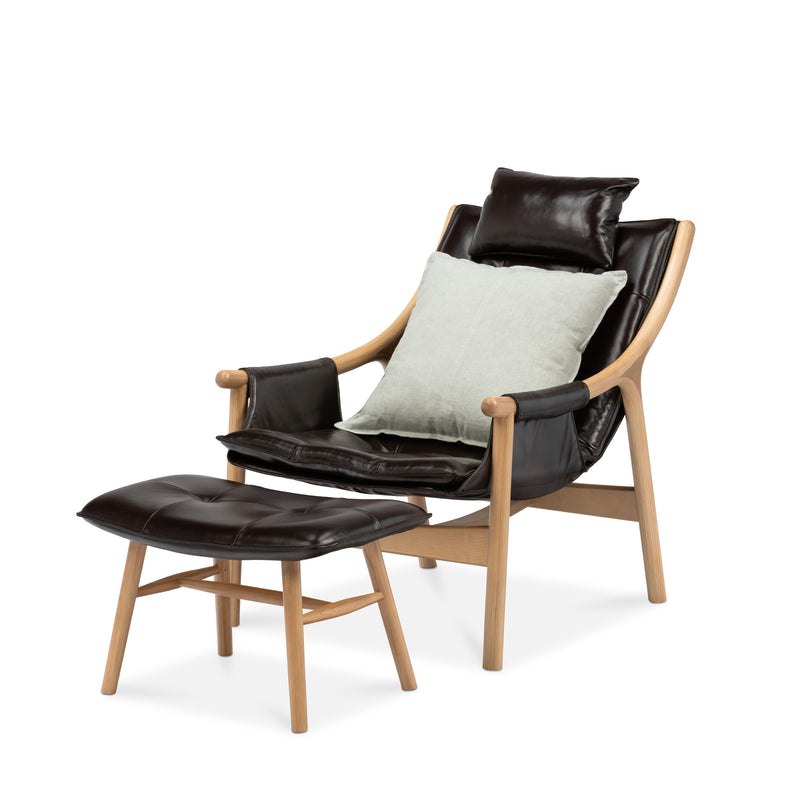 Reading Chair with Ottoman - Birch/Brown Leather